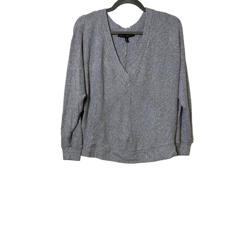 White House Black Market Sweater Womens M Gray Pullover Ribbed V Neck Casual